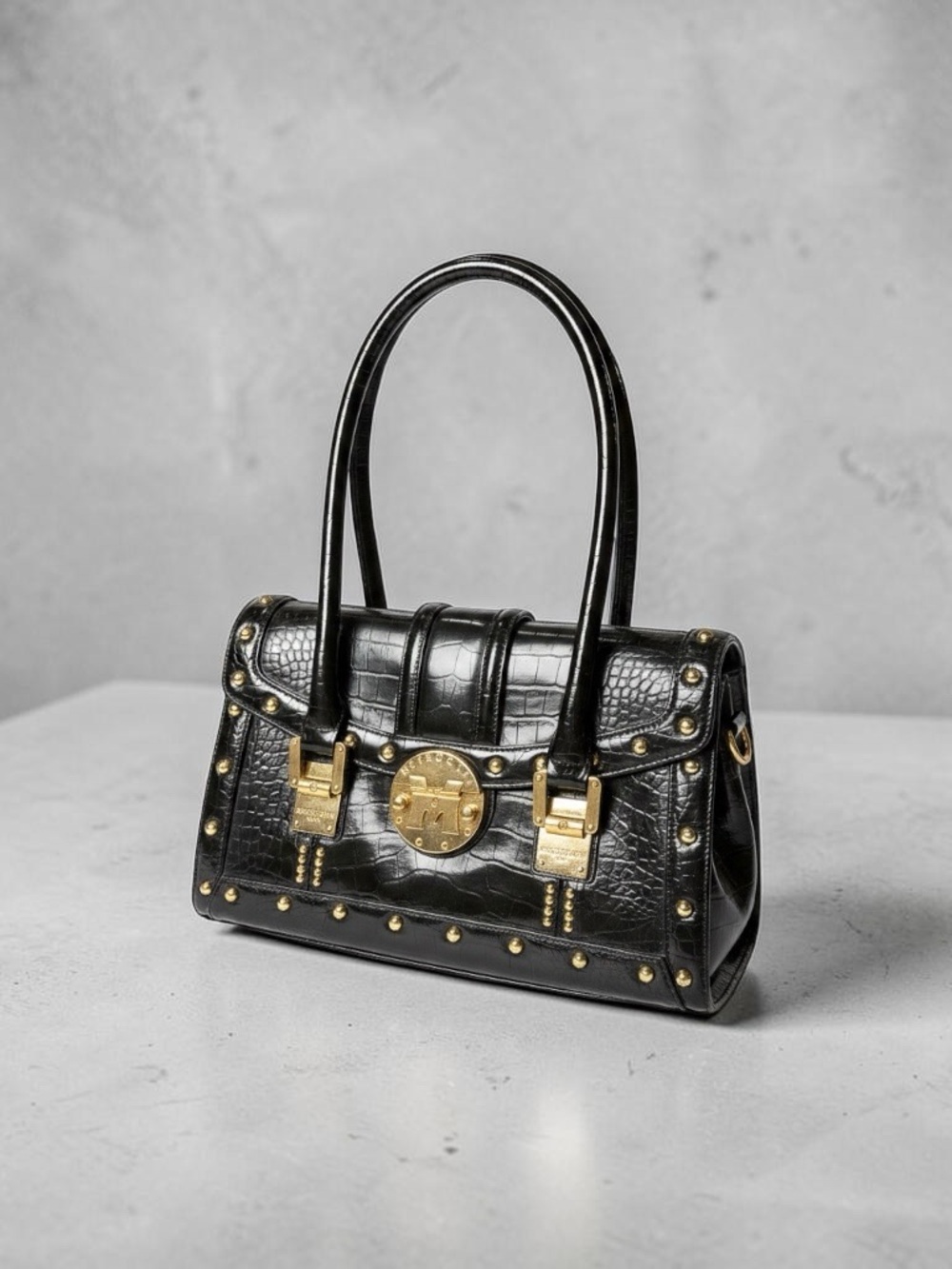 Metrocity Studded croc embossed shoulder bag